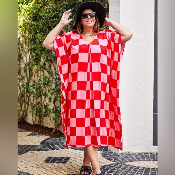 The Drop X Katie Sturino | NWOT Checkboard Vneck Kaftan Dress Size XXL - Picture 1 of 14
